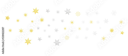 golden openwork shiny snowflakes, star, 3D rendering.