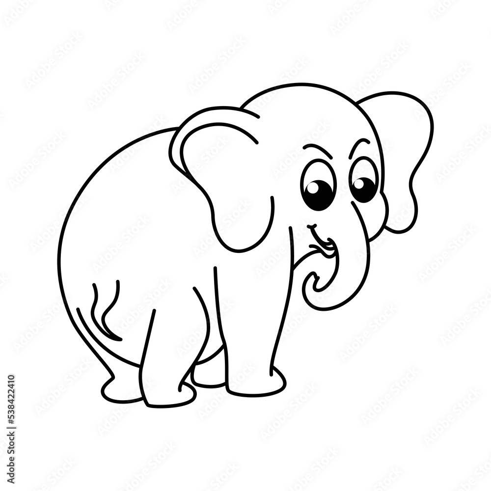 Cute elephant cartoon characters vector illustration. For kids coloring book.