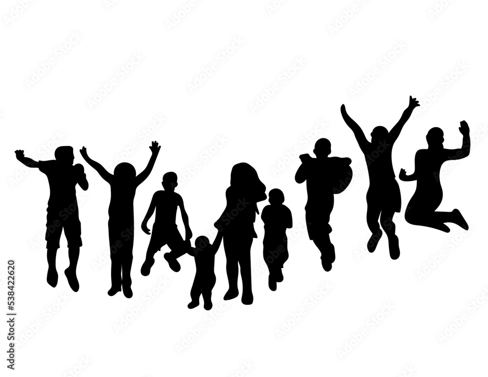 Fototapeta premium Silhouettes of children. Black silhouettes. People. Vector illustration.