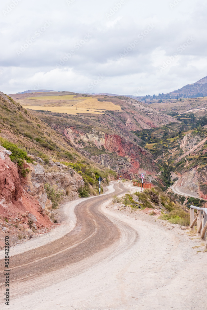 Road leading to Salar de Maras in Cusco, Peru