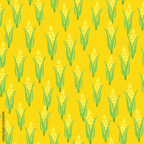 Corn plants seamless pattern. Corn cobs endless wallpaper.