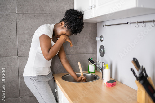 Wall Mural Cleaning Blocked Sink And Drain In Kitchen