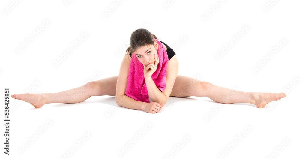 Young woman warming up for a gymnastics exercise.isolated on transparent background Young woman warming up for a gymnastics exercise.isolated on transparent background
