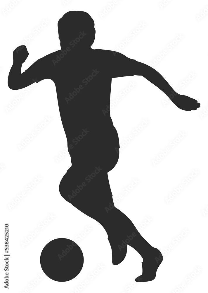 Soccer player silhouette with football ball. Athlete symbol
