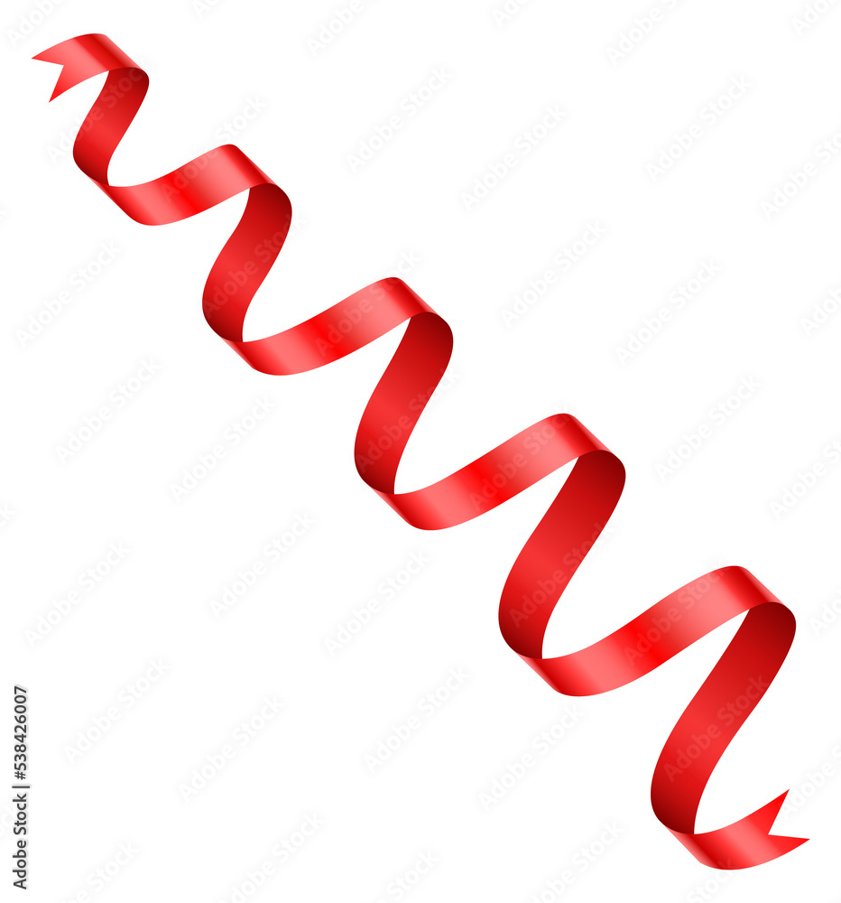 Decorative red ribbon. Realistic silk band curl