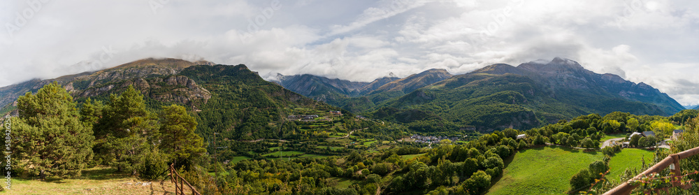 Panorama of the Pyrenees near the village of Piedrafita de Jaca, in the Tena Valley, Spain