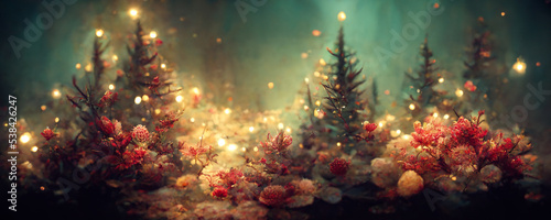 Abstract fantasy festive christmas tree background header wallpaper background 3d illustration. © Nokhoog