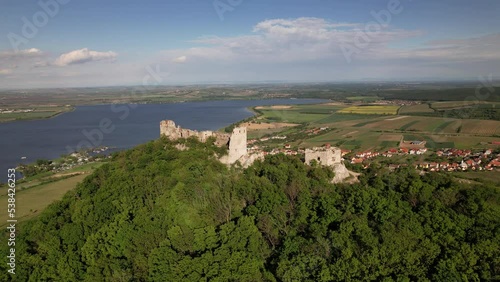 astle Devicky, Palava, Moravia region,Pavlovske vrchy, Czech Republic, aerial panorama view of Palava range,vineyards, CHKO Palava,Protected Landscape Area (Chráněná krajinná oblast Pálava) photo