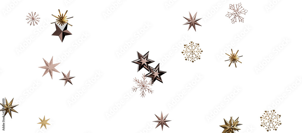 new year pattern. Christmas theme, golden openwork shiny snowflakes, star, 3D rendering. new year pattern. Christmas theme, golden openwork shiny snowflakes, star, 3D rendering.