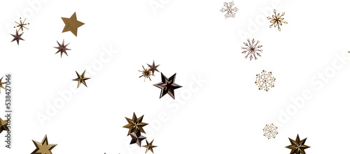 new year pattern. Christmas theme  golden openwork shiny snowflakes  star  3D rendering.