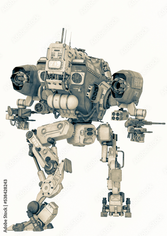 front combat machine walking in a white background rear view front combat machine walking in a white background rear view