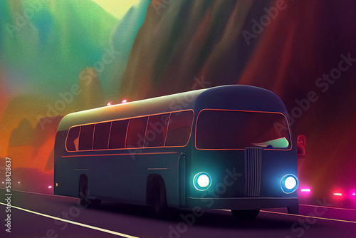 3d illustration of bus on the way without a driver