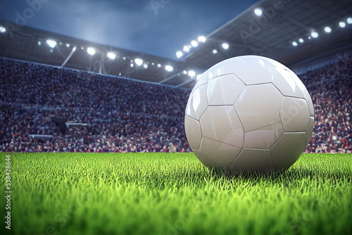 3d illustration of football ball on graas in championship stadium photo