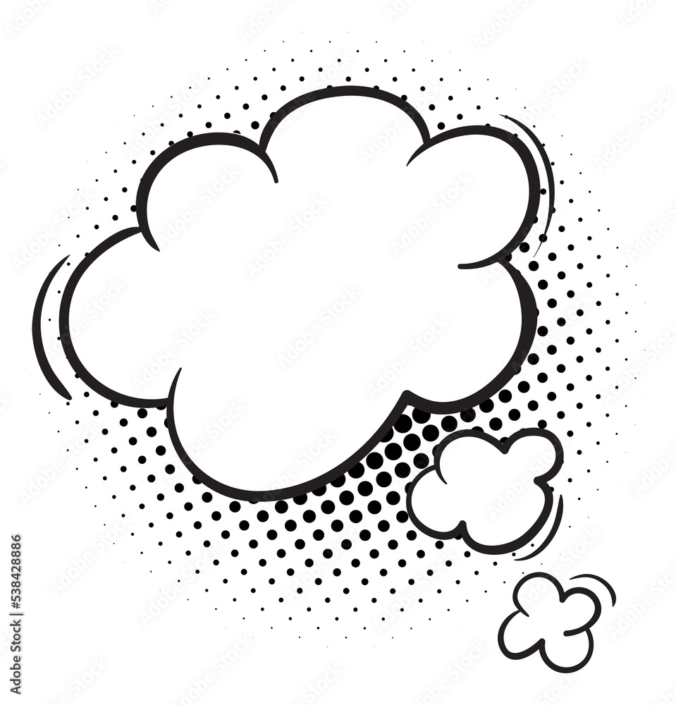Thought cloud template. Comic thinking bubble with halftone effect Thought cloud template. Comic thinking bubble with halftone effect