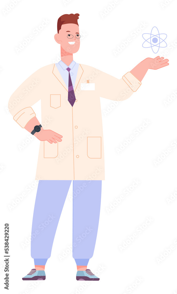 Scientist showing atomic model. Nuclear energy research Scientist showing atomic model. Nuclear energy research