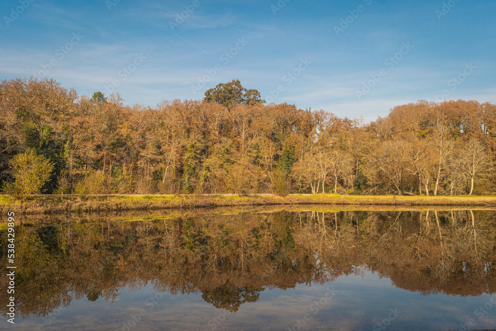 Landscape of the Lima river in Ponte da Barca, Portugal. View of the Poets Park to the river Lima. Landscape of the Lima river in Ponte da Barca, Portugal. View of the Poets Park to the river Lima.