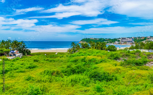 Extremely natural panorama surfer waves at beach Puerto Escondido Mexico.