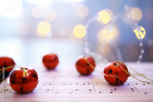 Canvas-taulu Christmas decorations on music sheets, closeup