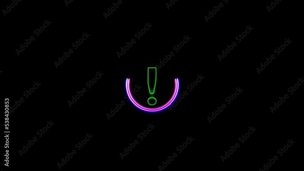 glowing neon line pink and blue color circle exclamation mark on black background glowing neon line pink and blue color circle exclamation mark on black background