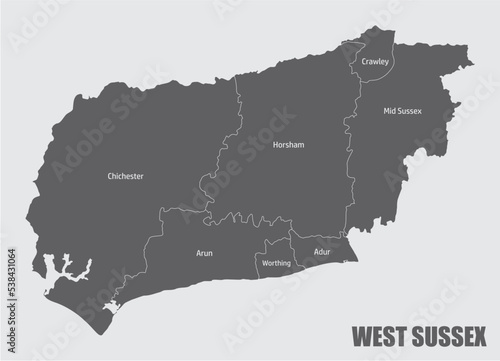 West Sussex county administrative map