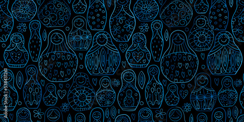 Seamless pattern with russian nesting dolls, Matryoshka
