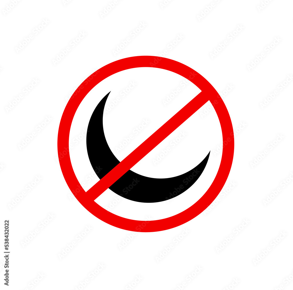 Moon banned vector icon. Moon can't see from here icon. no night mode. Moon banned vector icon. Moon can't see from here icon. no night mode.