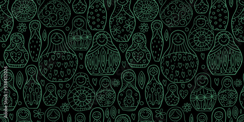 Seamless pattern with russian nesting dolls, Matryoshka