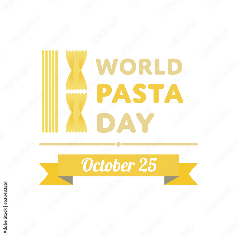 World pasta day. Pasta and fork logo design illustration for banner, poster on october. Stock