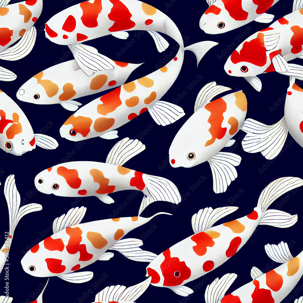 Seamless pattern of koi fish. 3d illustration Seamless pattern of koi fish. 3d illustration