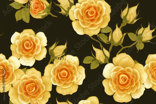 Seamless pattern of yellow roses. Romantic floral repeatable background  backdrop  wallpaper. 3d illustration