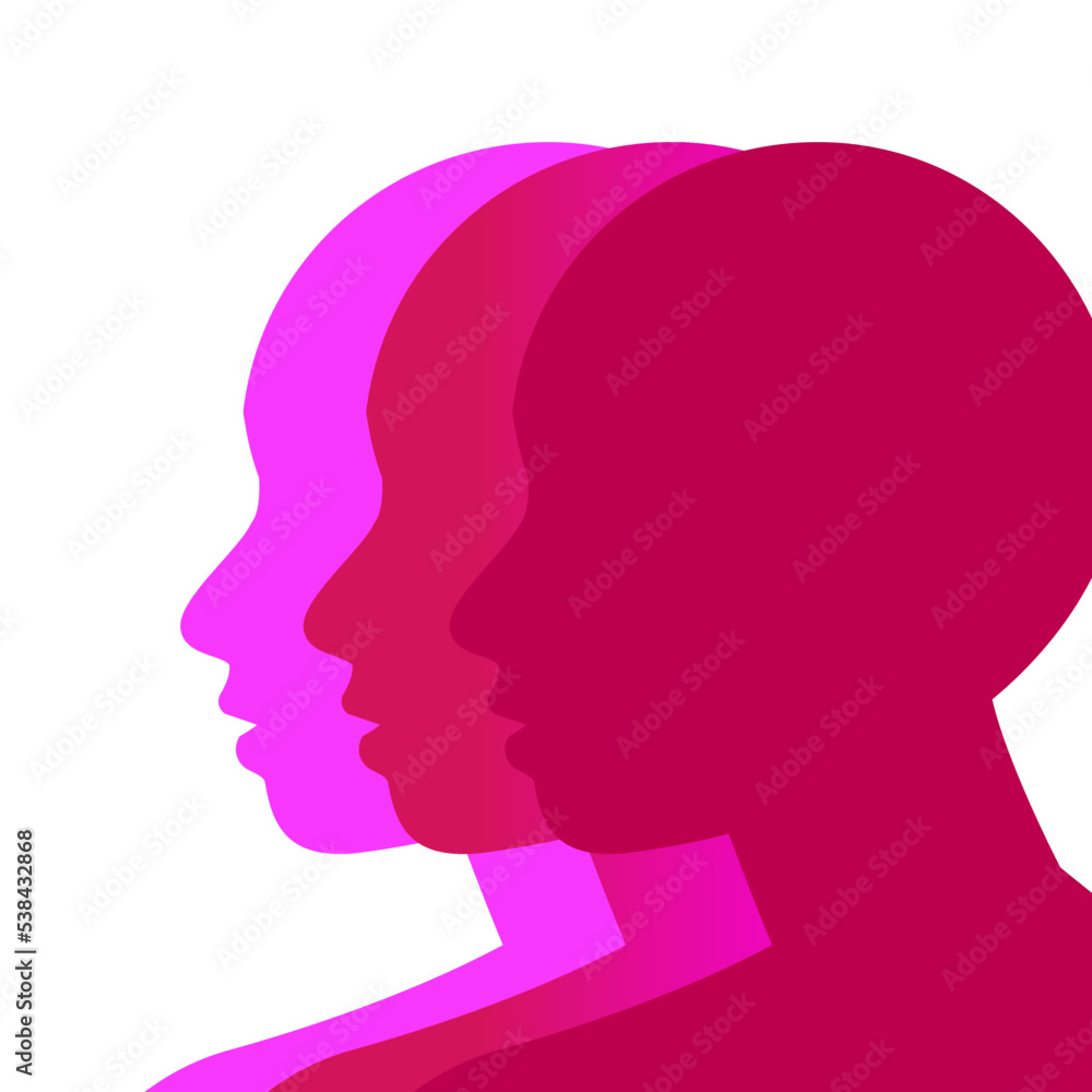 Human heads shape on white background. Abstract flat vector. Mental health, mind, intelligence, medicine, psychology, concept. Human heads shape on white background. Abstract flat vector. Mental health, mind, intelligence, medicine, psychology, concept.