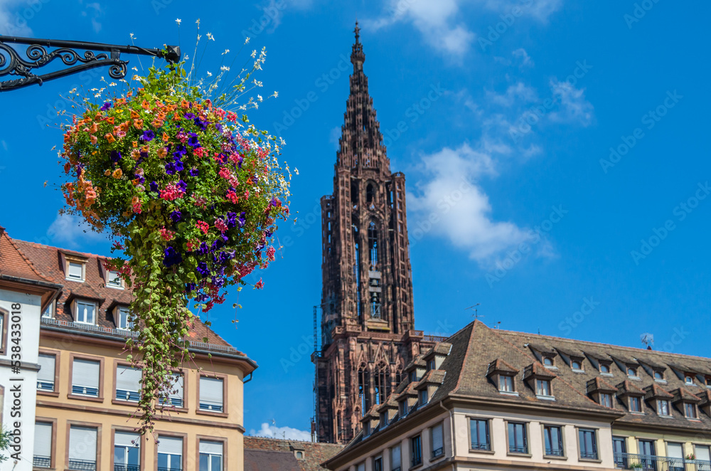 View of the Gothic cathedral in Strasbourg, France View of the Gothic cathedral in Strasbourg, France
