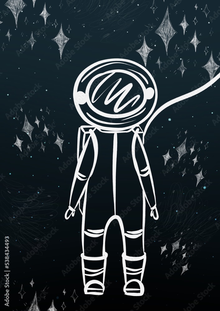 Naklejka premium Space illustration, an astronaut on a dark blue background