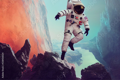 astronaut jumping in the air