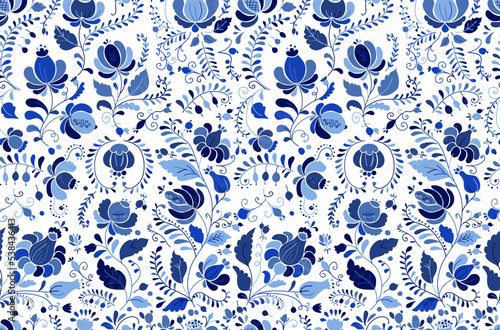 Gzhel decorative ornament. Seamless Pattern Background