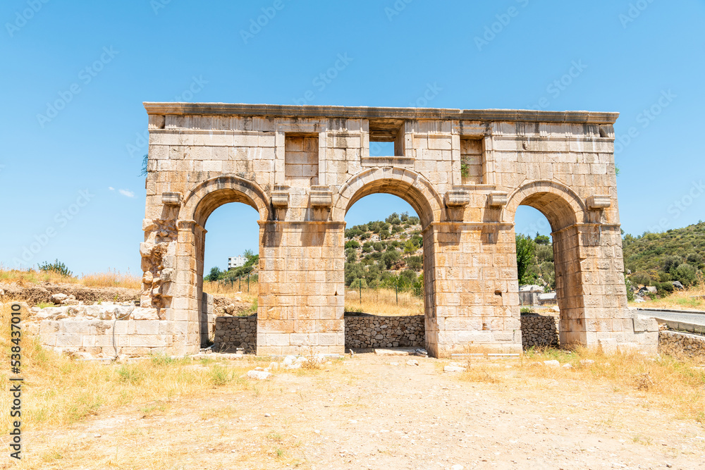 Reconstructed City Gate of the Patara ancient site in Antalya province of Turkey