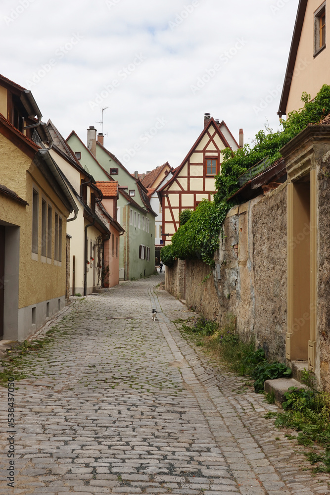 An old narrow street in Rothenburg ob der Tauber, Germany