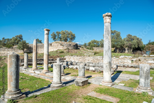 Ruined columns at the agora of Iasos ancient site in Mugla province of Turkey. photo