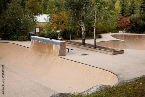 Rio Grande Skate Park surrounded by foliage in Downtown Aspen, Colorado photo