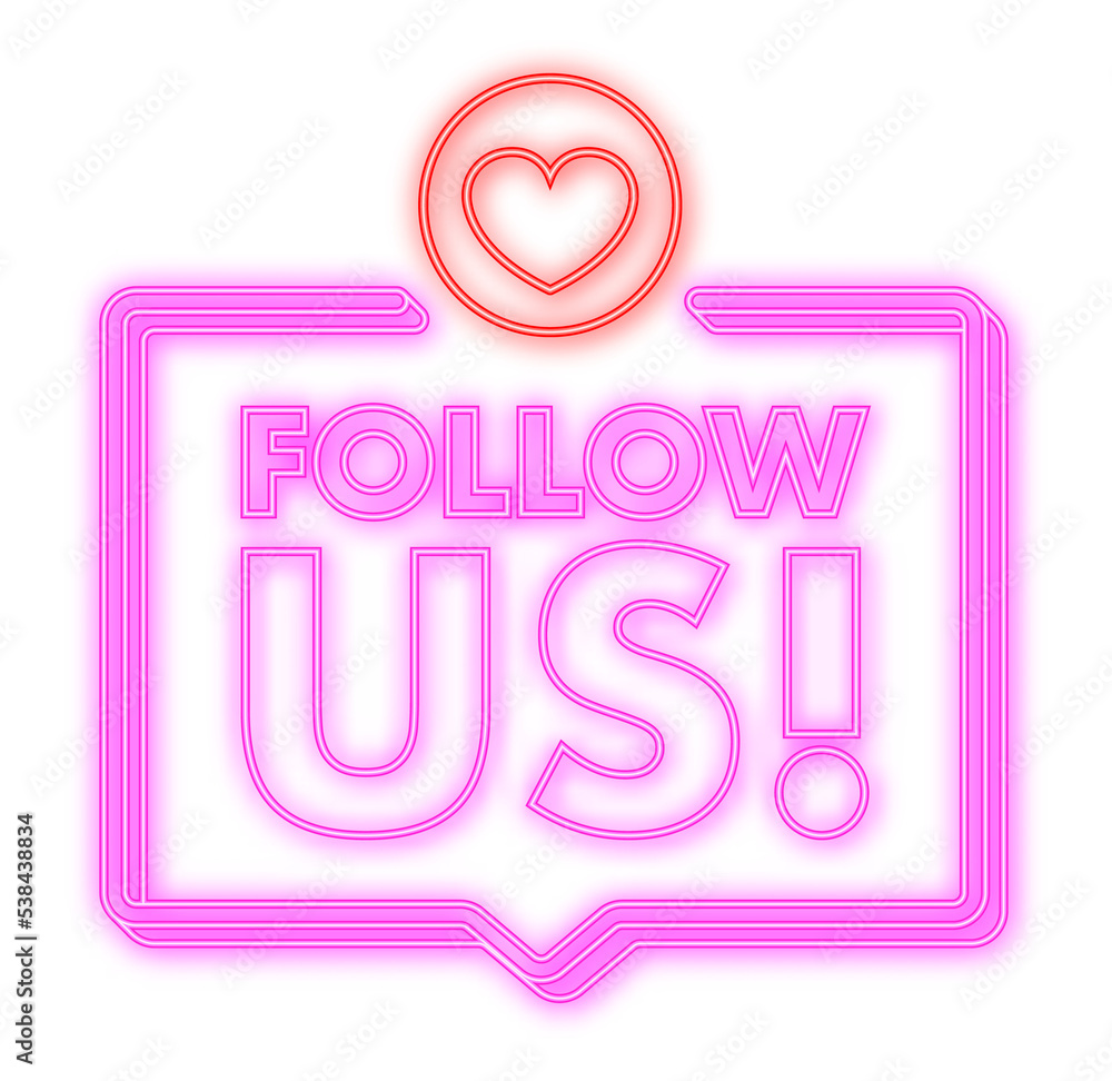Button Follow us on dark background. Neon icon. Vector illustration Button Follow us on dark background. Neon icon. Vector illustration