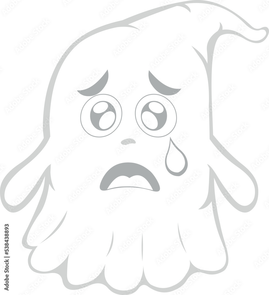 Vector illustration of a cartoon ghost with a sad expression, crying and with a tear falling from one of his eyes Vector illustration of a cartoon ghost with a sad expression, crying and with a tear falling from one of his eyes