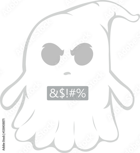 Vector illustration of a cartoon ghost with an angry expression and censored insult text