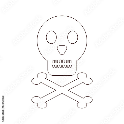 Skull and cross bones black outline on white background Vector illustration