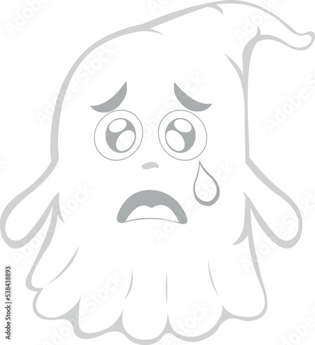 Vector illustration of a cartoon ghost with a sad expression, crying and with a tear falling from one of his eyes