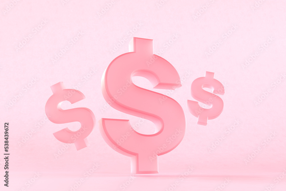 3D rendering of dollar icons in pink 3D rendering of dollar icons in pink