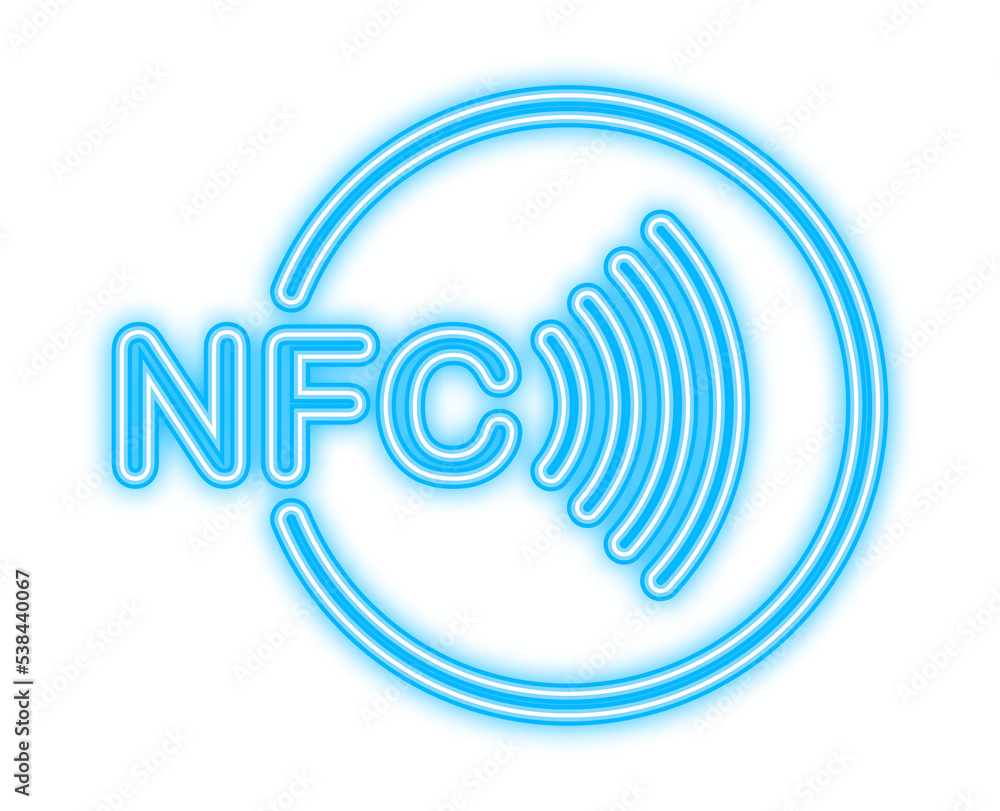 Contactless wireless pay sign logo. Neon icon. NFC technology. Vector stock illustration Contactless wireless pay sign logo. Neon icon. NFC technology. Vector stock illustration