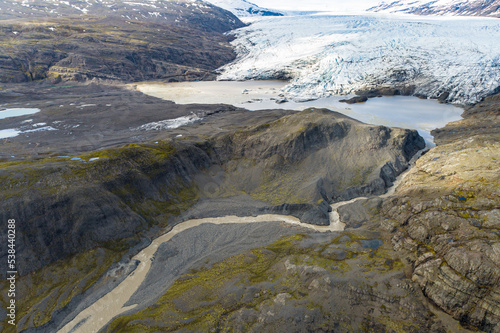 Aerial view of Flaajokull glacier in Vatnajokull national park in Iceland