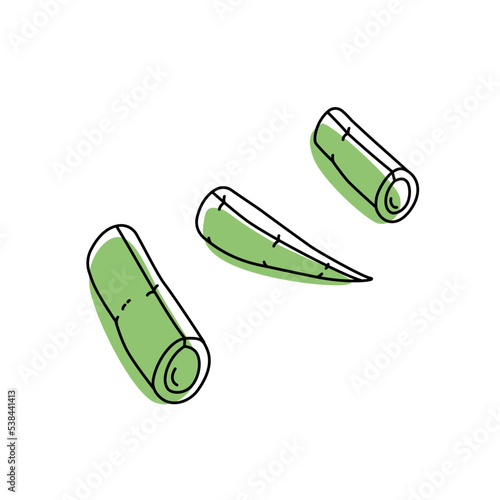 Doodle outline cut green bean with spot. Vector hand-drawn illustration for packing isolated on transparent background