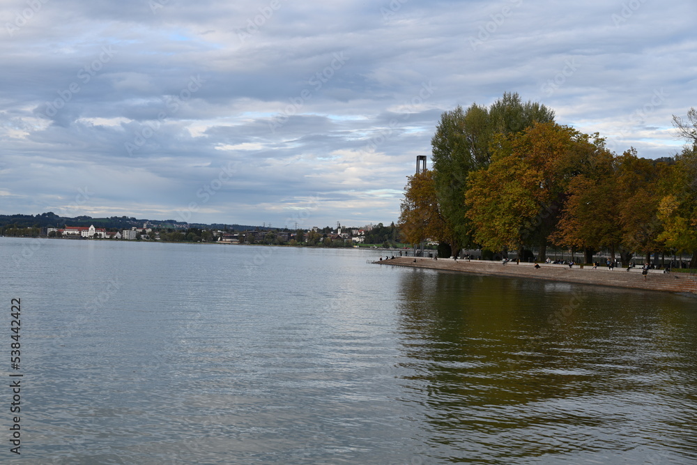 lake Constance in Austria, cloudy autumn day