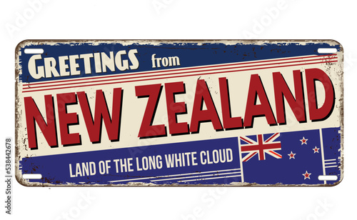 Greetings from New Zealand vintage rusty metal plate